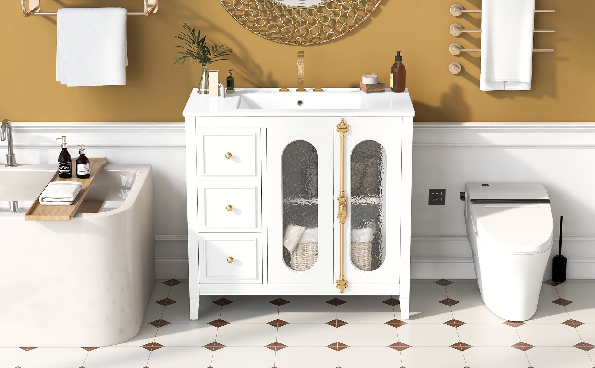 36-inch Bathroom Vanity with 2 Soft Close Doors, Solid Wood Frame