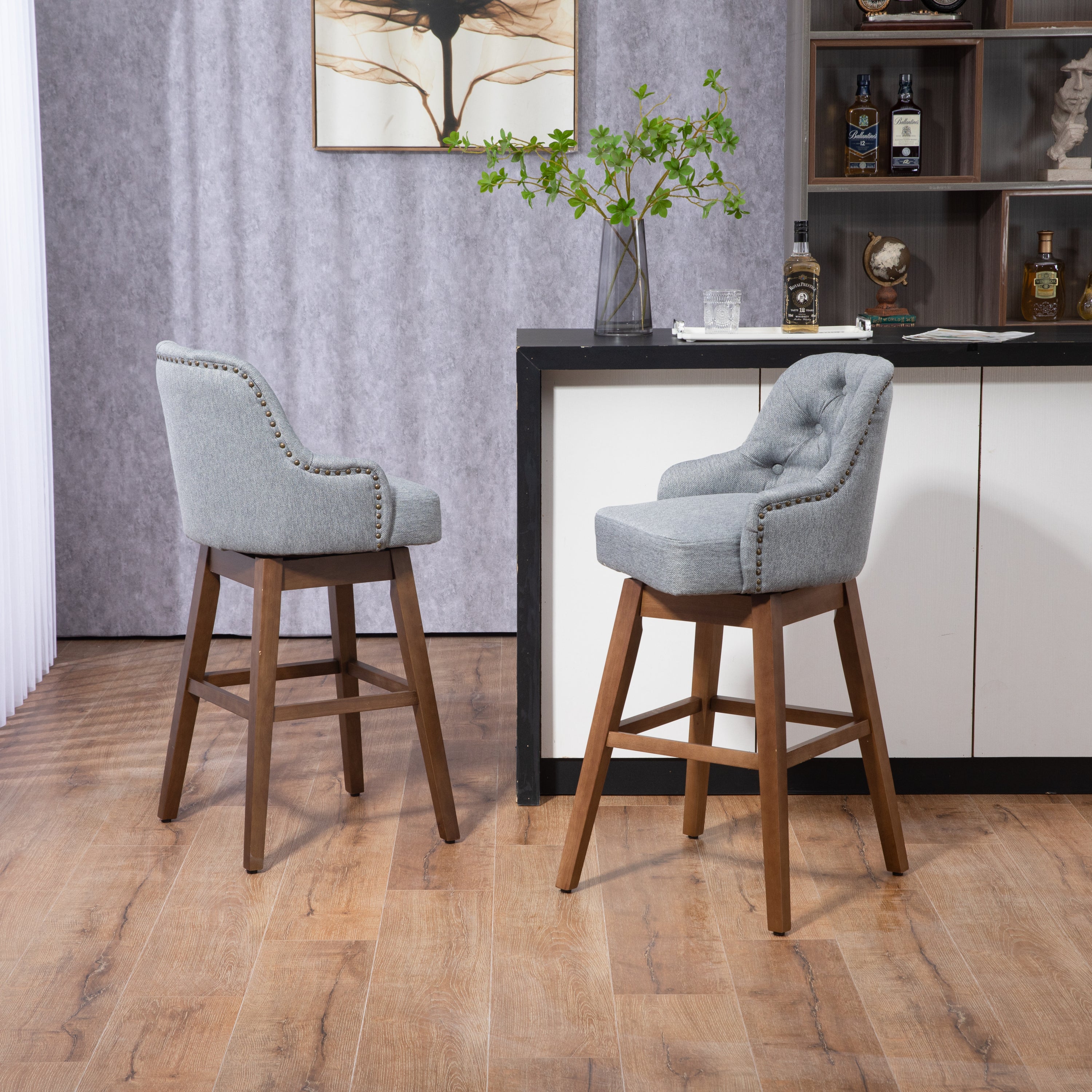 Bar Stools Set of 2 Counter Height Chairs with Footrest for Kitchen,