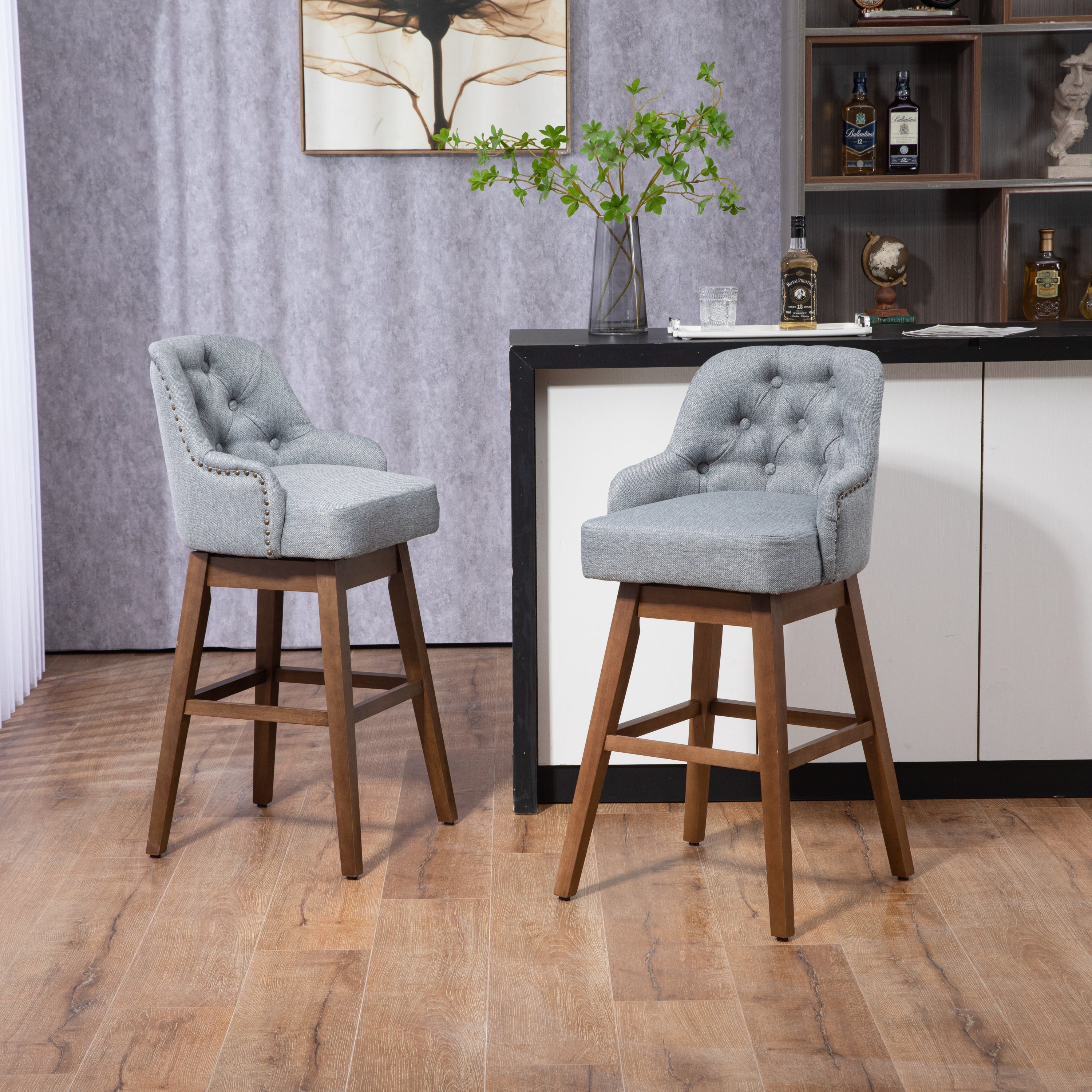 Bar Stools Set of 2 Counter Height Chairs with Footrest for Kitchen,