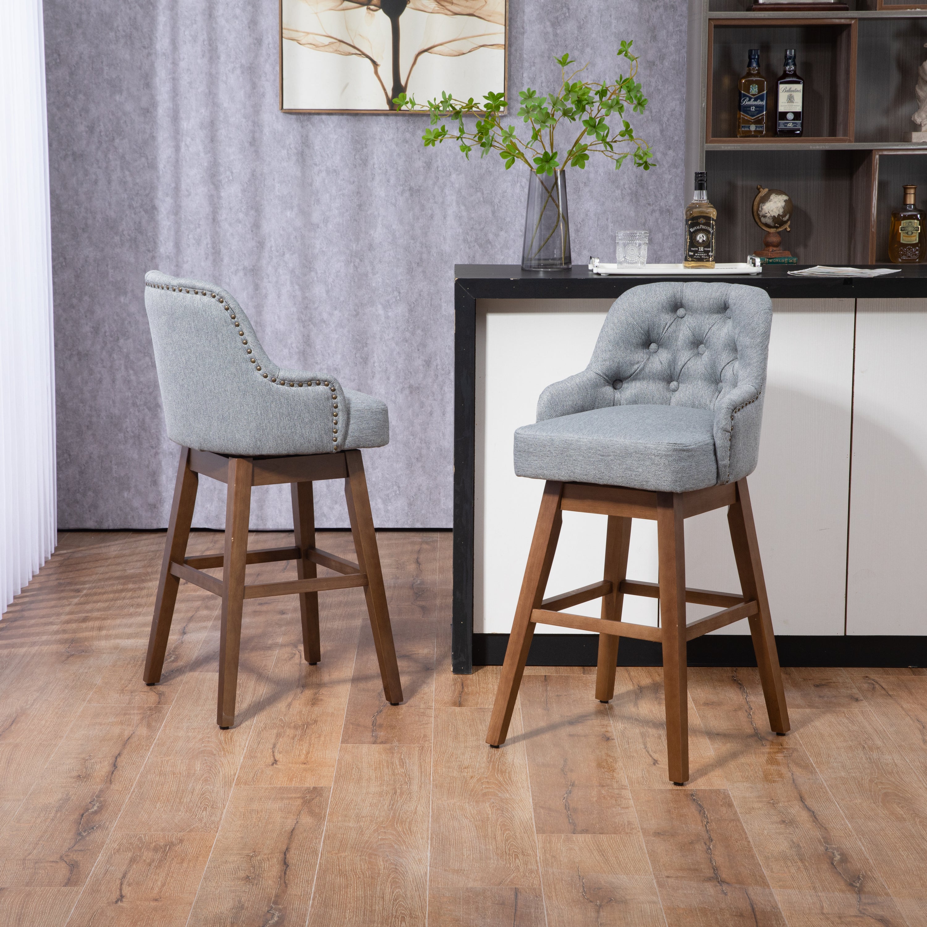 Bar Stools Set of 2 Counter Height Chairs with Footrest for Kitchen,