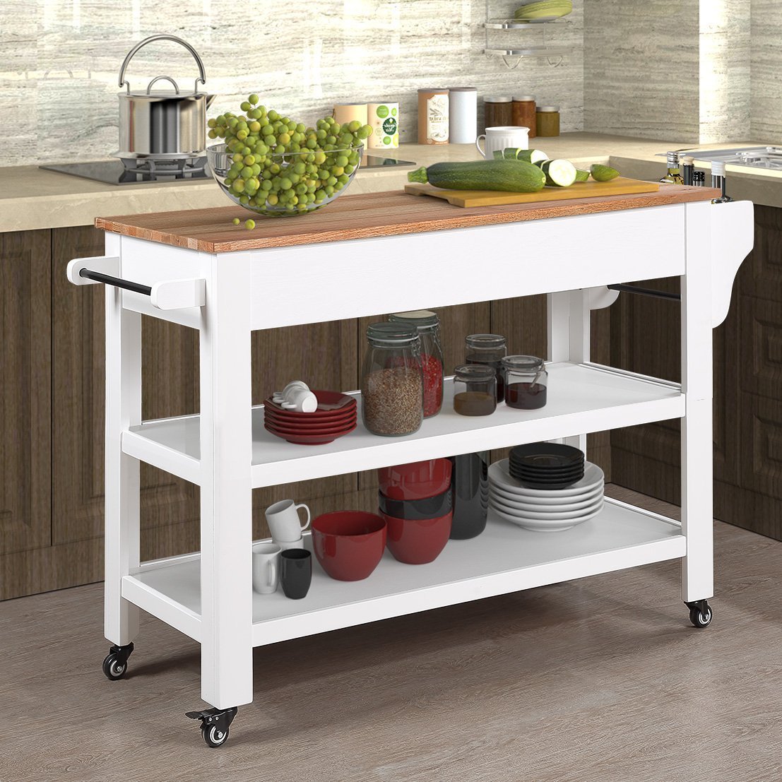 57 inch Rolling Kitchen Island with Storage,Kitchen Cart with Solid