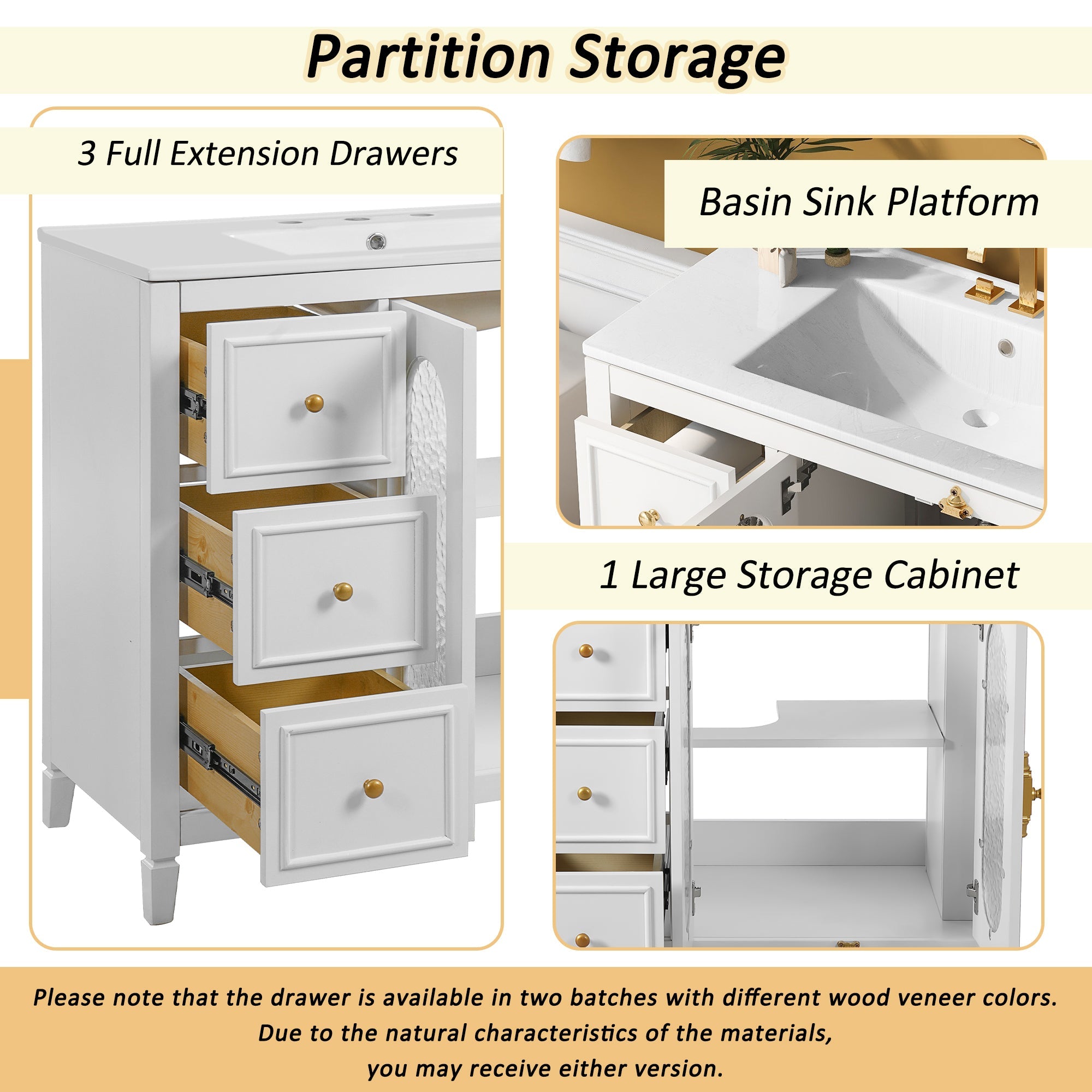 36-inch Bathroom Vanity with 2 Soft Close Doors, Solid Wood Frame