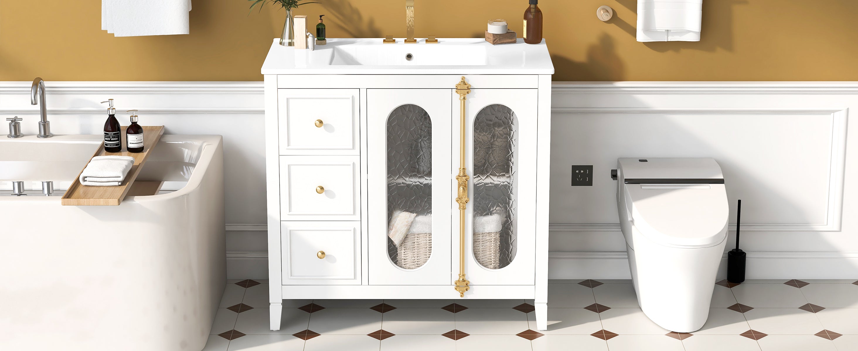 36-inch Bathroom Vanity with 2 Soft Close Doors, Solid Wood Frame