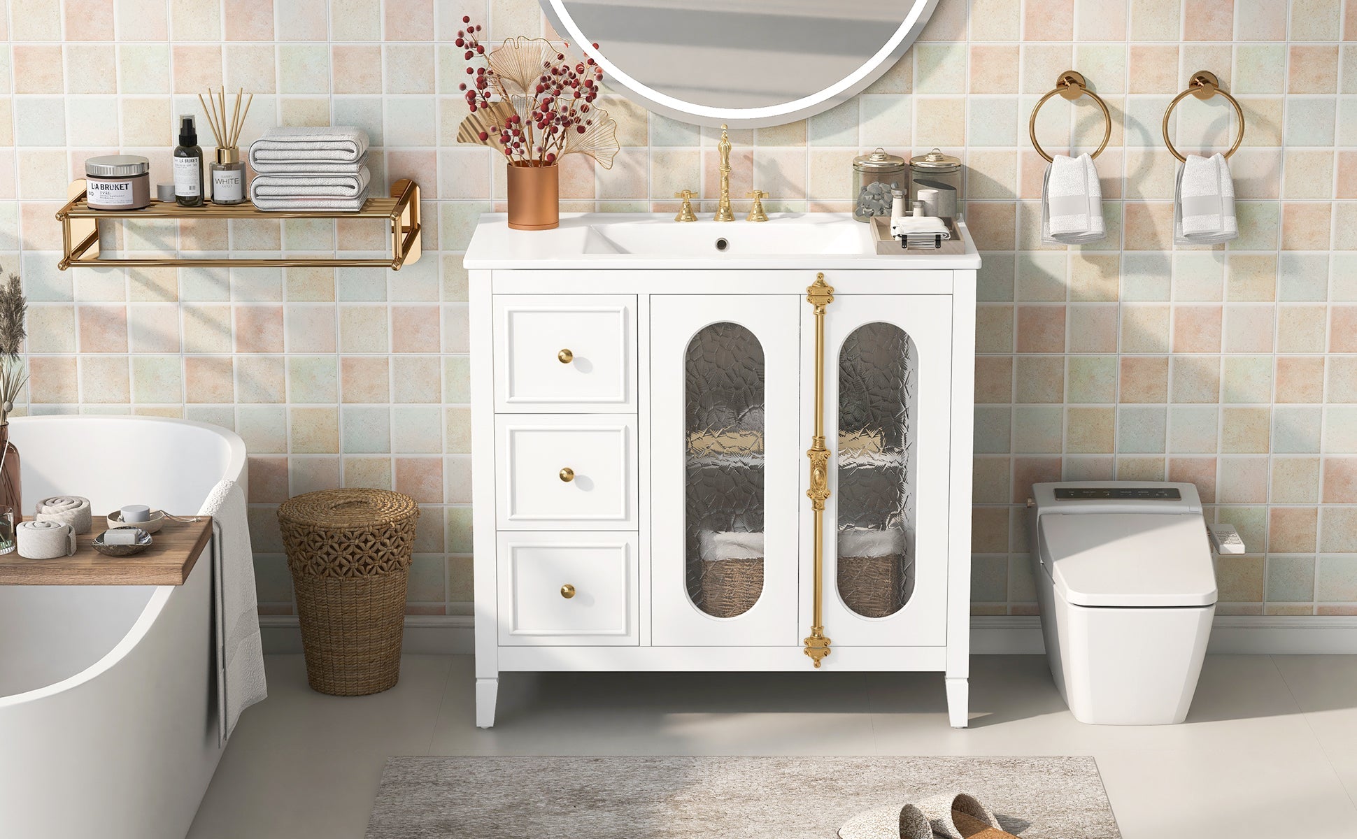 36-inch Bathroom Vanity with 2 Soft Close Doors, Solid Wood Frame