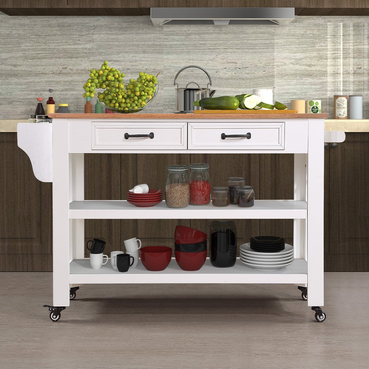 57 inch Rolling Kitchen Island with Storage,Kitchen Cart with Solid