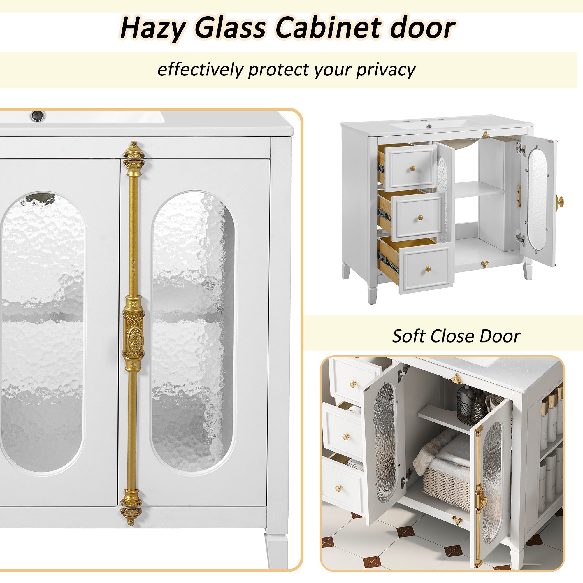 36-inch Bathroom Vanity with 2 Soft Close Doors, Solid Wood Frame