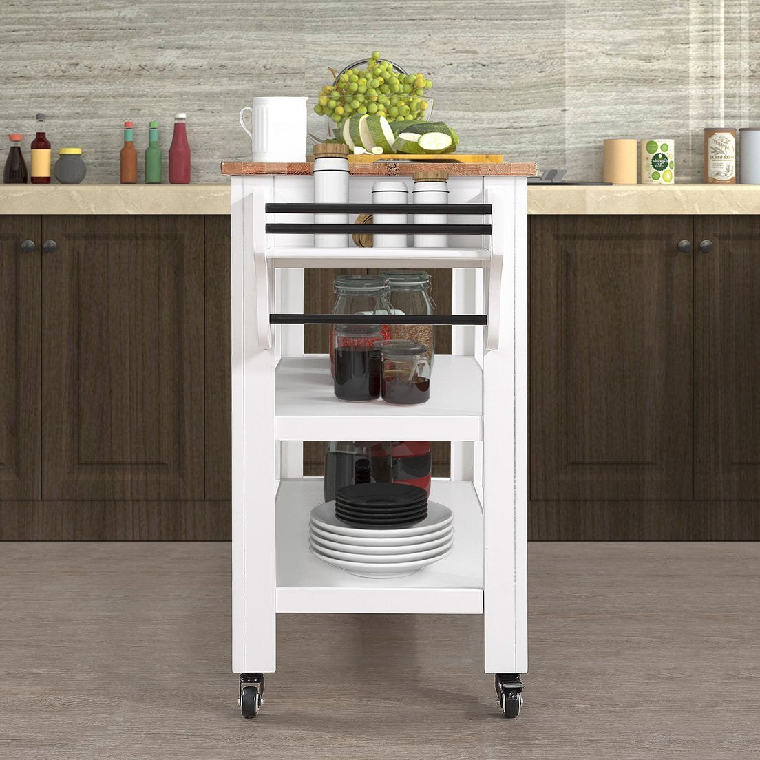 57 inch Rolling Kitchen Island with Storage,Kitchen Cart with Solid