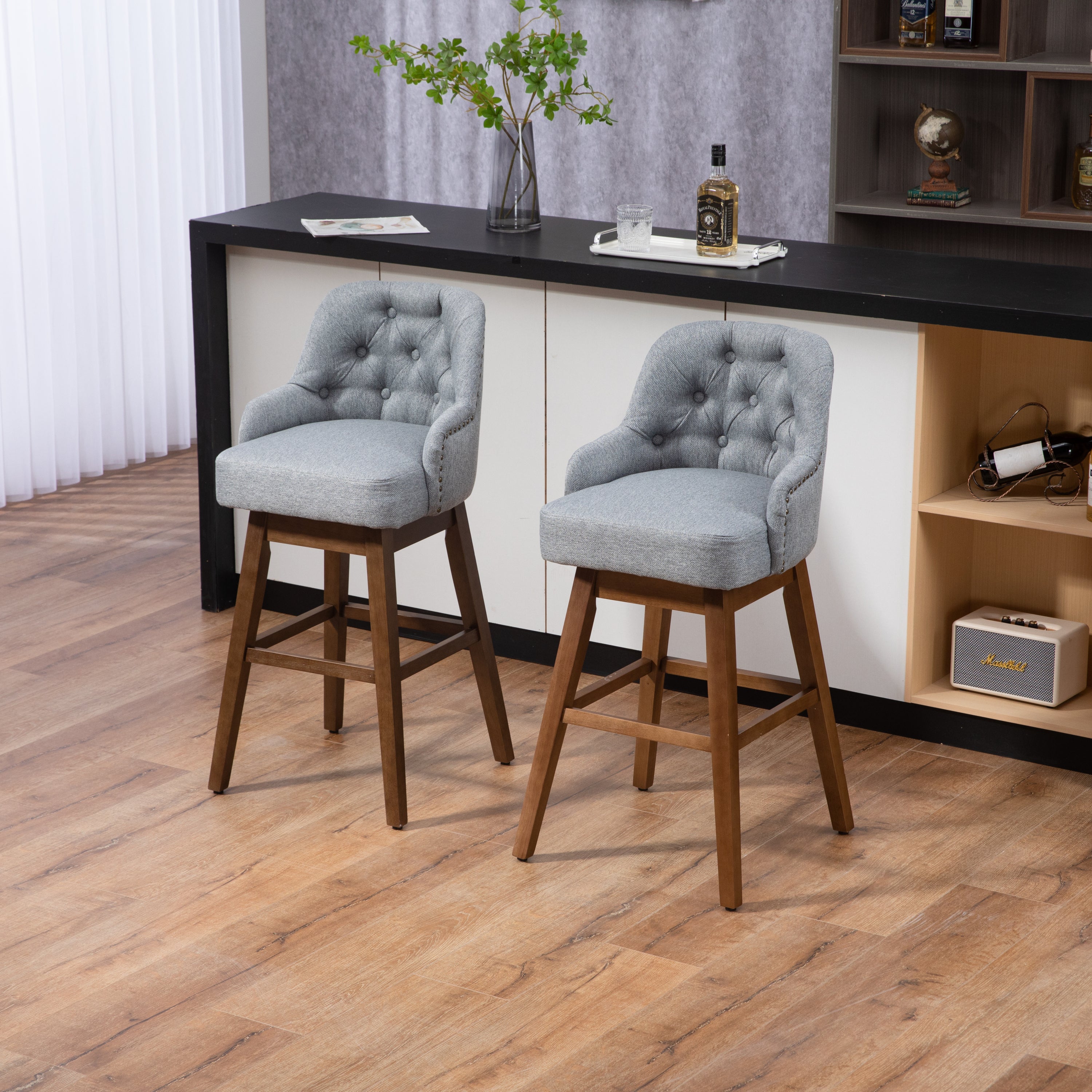 Bar Stools Set of 2 Counter Height Chairs with Footrest for Kitchen,