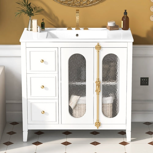 36-inch Bathroom Vanity with 2 Soft Close Doors, Solid Wood Frame