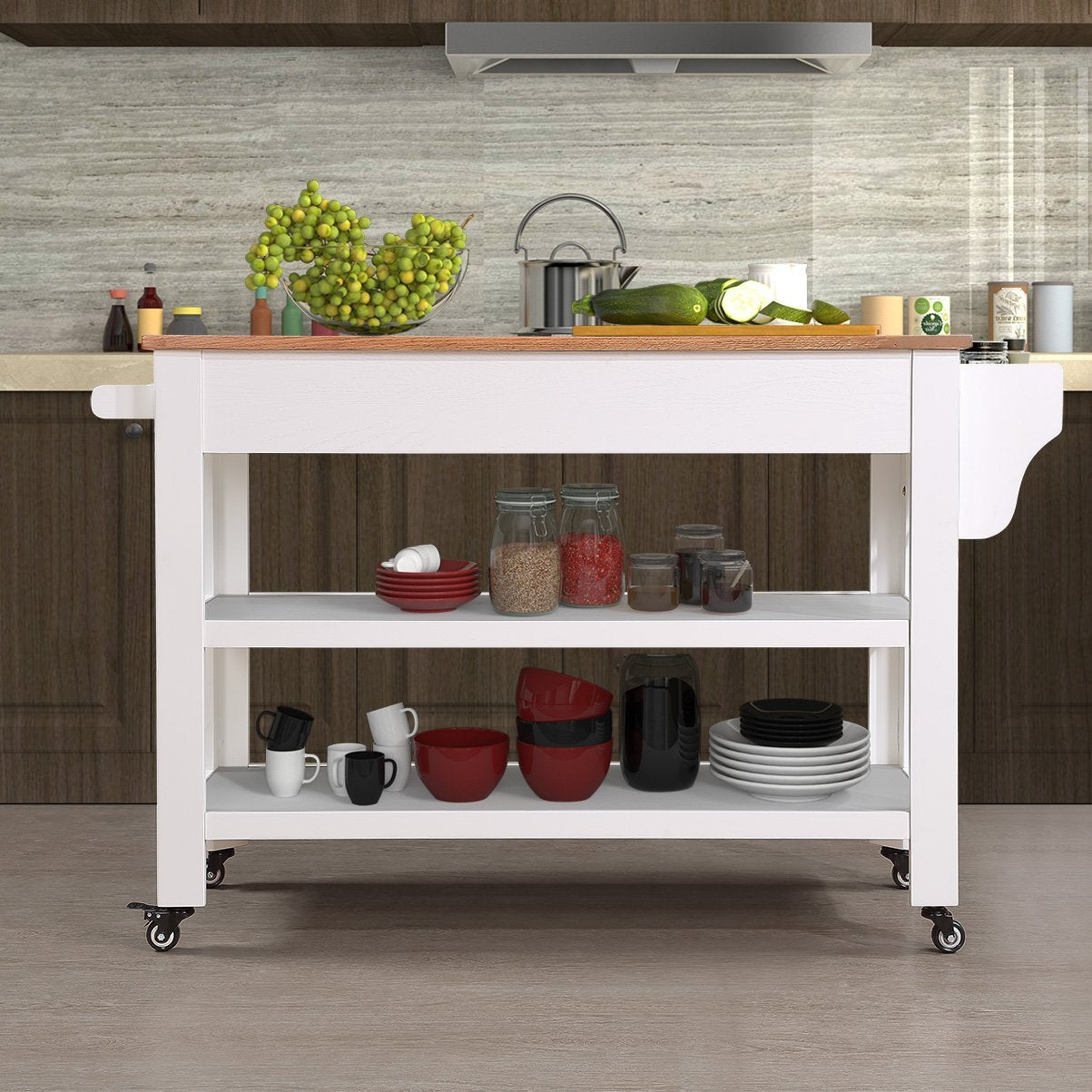 57 inch Rolling Kitchen Island with Storage,Kitchen Cart with Solid