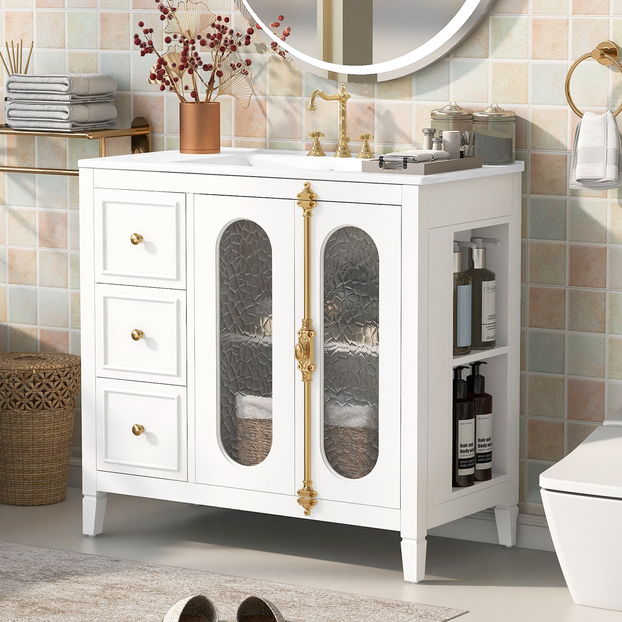 36-inch Bathroom Vanity with 2 Soft Close Doors, Solid Wood Frame