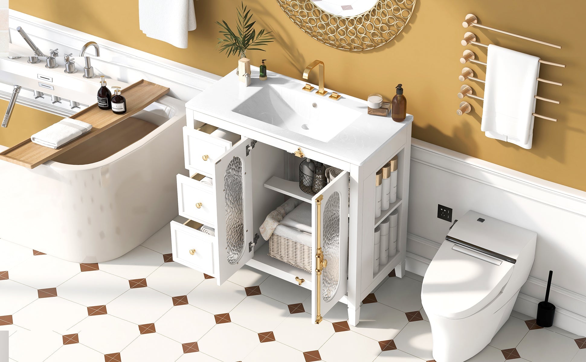 36-inch Bathroom Vanity with 2 Soft Close Doors, Solid Wood Frame