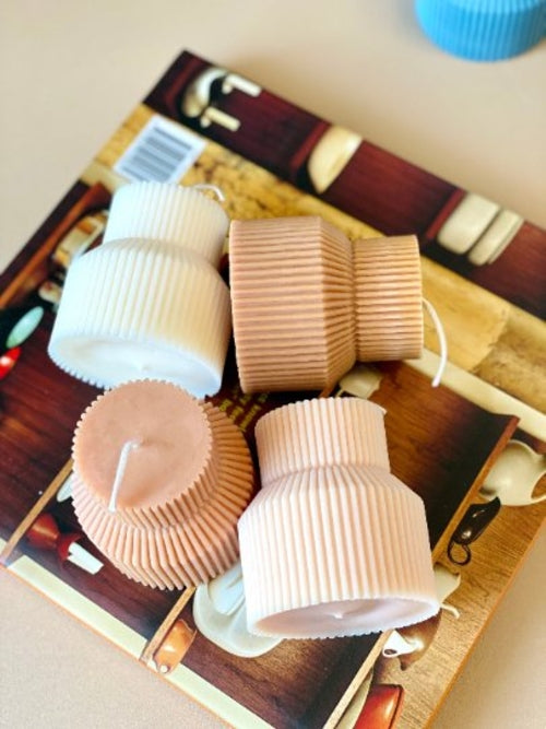 Ribbed Pedestal Candle for Minimalist Home Décor